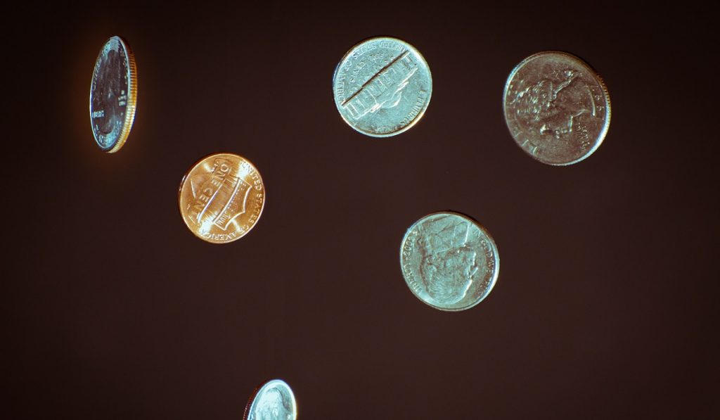 Photo of freefalling U.S. coins